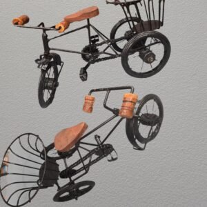 Handicraft Wooden Iron Cycle Rickshaw Toy – Black (Antique Cycle with Bucket)